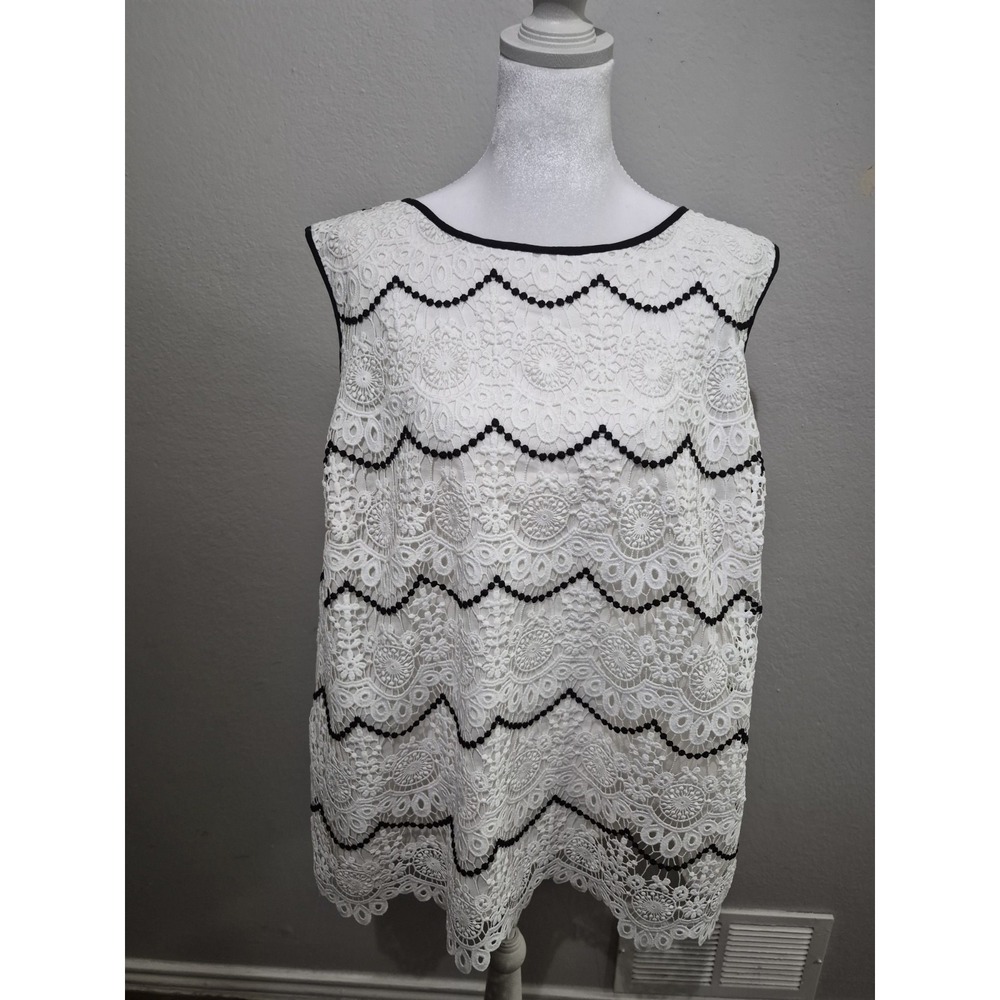 Talbots Embroidered Lace Sleeveless Top Sz 18W Black White Boho Elegant Festive